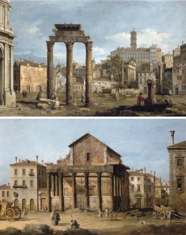 Rome: The Forum with the Temple of Castor and Pollux; and The Temple of Antoninus and Faustina in the Forum - Bernardo Bellotto