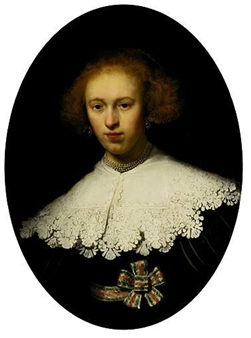 A PORTRAIT OF A YOUNG WOMAN, POSSIBLY OEPJEN COPPIT, HALF LENGTH - Rembrandt van Rijn
