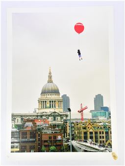 'Steve Lazarides', girl with balloons over Millenium Bridge (2021 - Banksy