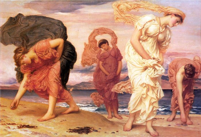 Frederic Leighton, Greek girls collecting pebbles on the seashore, oil on canvas. Collection of Pérez Simón