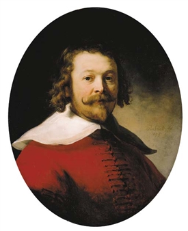Portrait of a bearded man, bust-length, in a red doublet - Rembrandt van Rijn