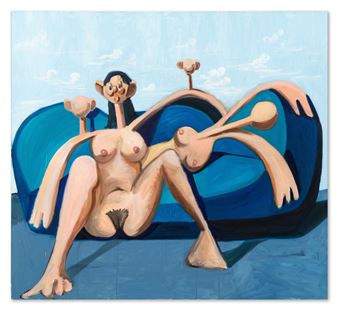 Figures on a Blue Couch - George Condo
