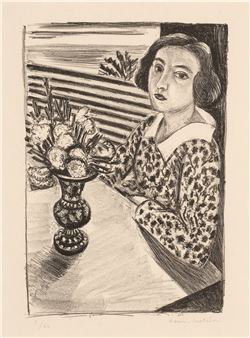 Jeune fille assise au bouquet de fleurs (Duthuit 438) - Henri Matisse