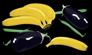 Still life with bananas, aubergines and green beans - Julian Opie