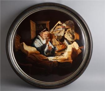 Porzellanbild "Der Geldwechseler" nach Rembrandt Haremensz van Rijn (1606-1669) signiert Gerhard Nußmann - Rembrandt van Rijn