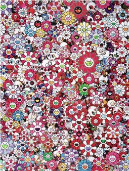 Skulls and Flowers Red - Takashi Murakami